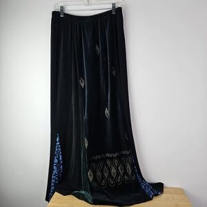 AHNI Pull On Maxi Skirt Womens L Black Elastic Waist Stretch Whimsigoth Velvet